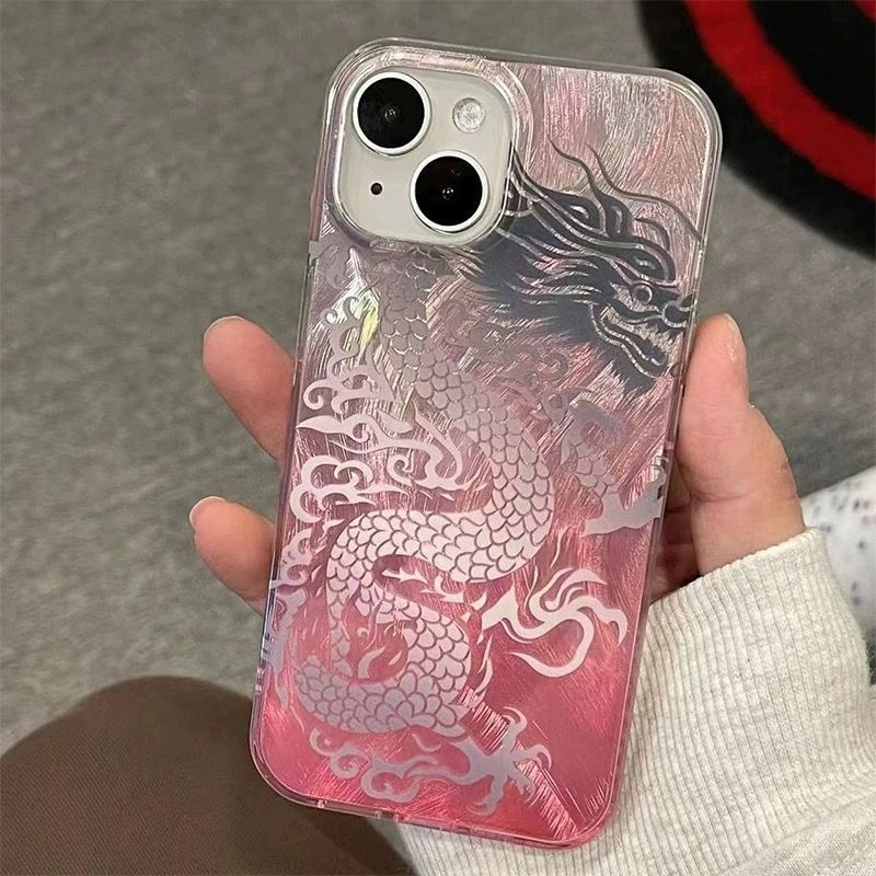 Gradient Color Case - Pink Gradient Chinese Loong Pattern Phone