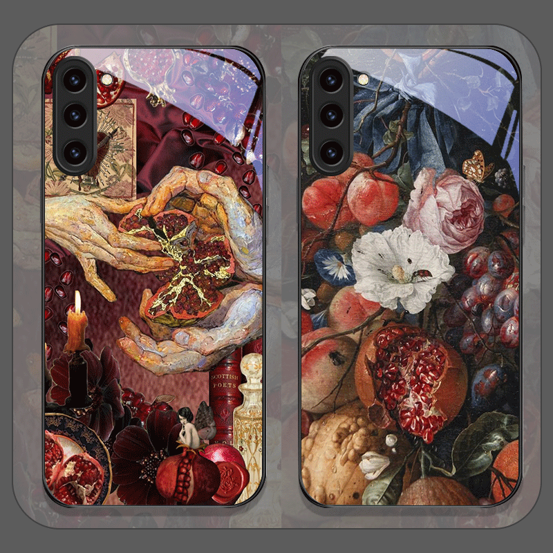 Phone Cases Samsung - Luxurious Pomegranate Flower Pattern Tempered Glass